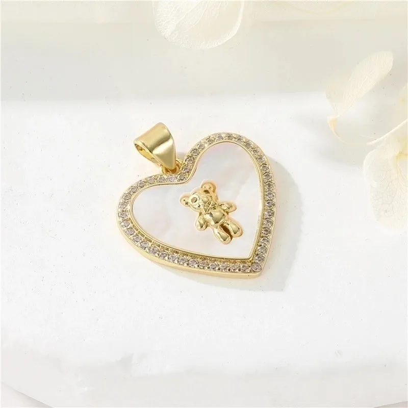 1 Piece 10.6 * Mm 17.3 * Mm 20.2 * Mm Copper Zircon 14K Gold Plated Human Bear Heart Shape Polished Pendant