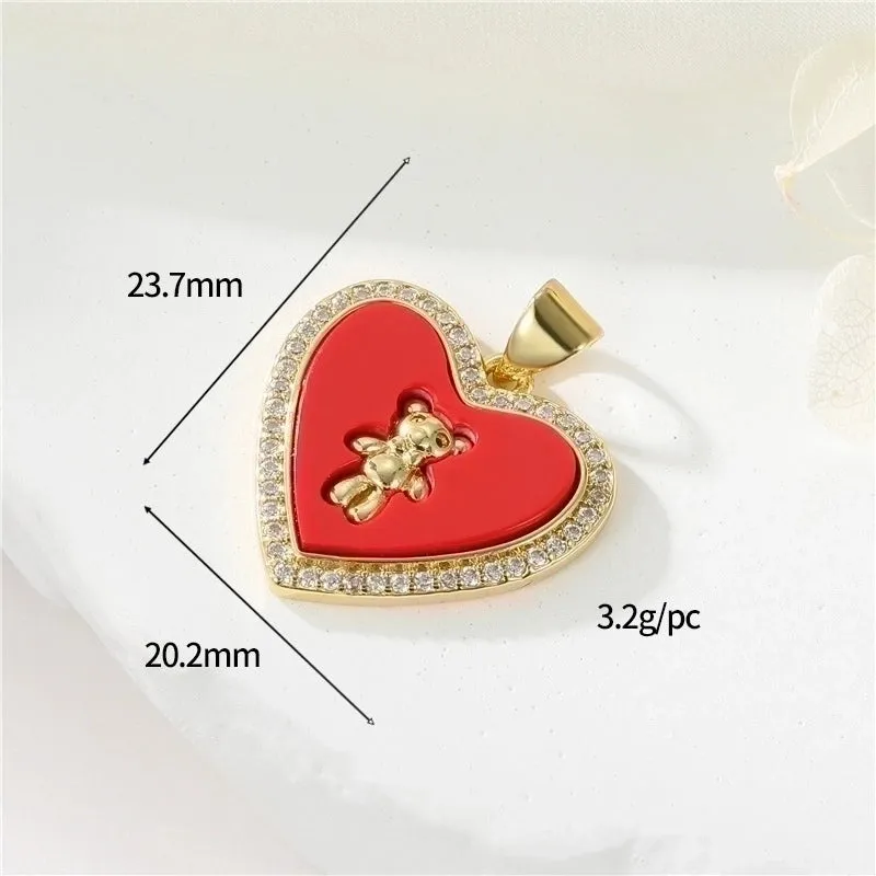 1 Piece 10.6 * Mm 17.3 * Mm 20.2 * Mm Copper Zircon 14K Gold Plated Human Bear Heart Shape Polished Pendant