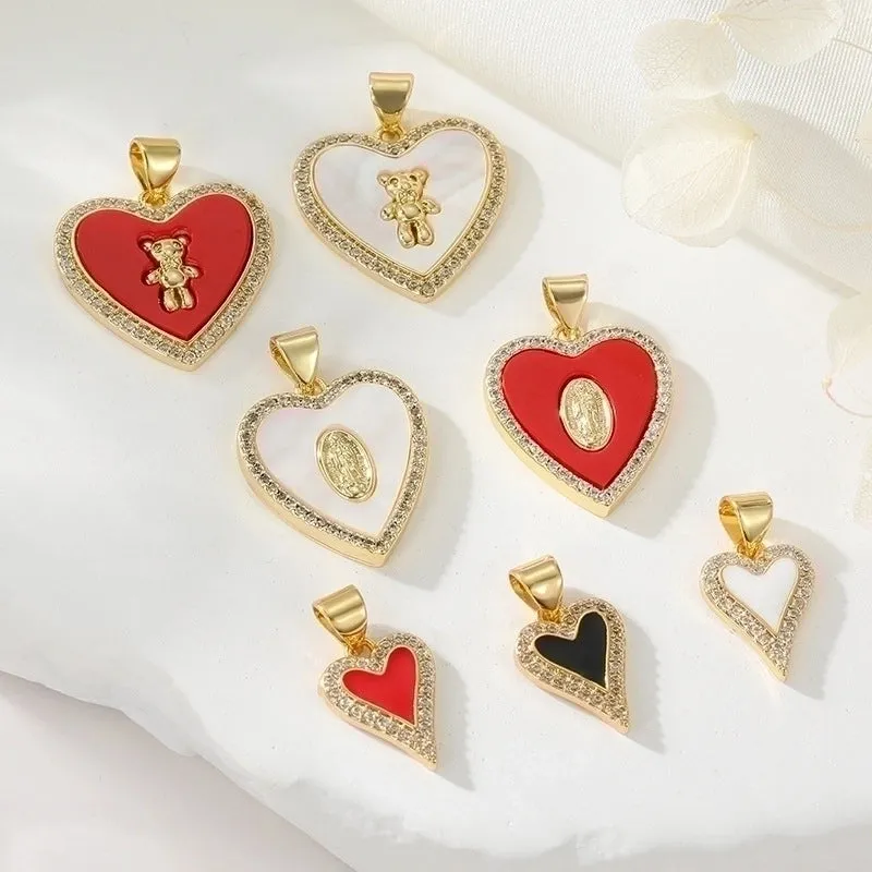 1 Piece 10.6 * Mm 17.3 * Mm 20.2 * Mm Copper Zircon 14K Gold Plated Human Bear Heart Shape Polished Pendant