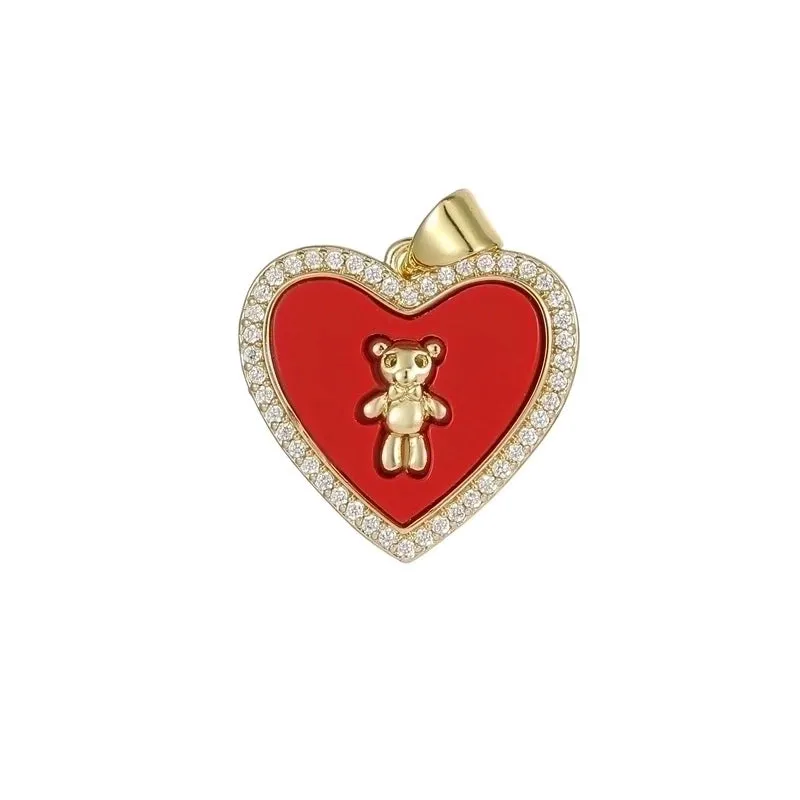 1 Piece 10.6 * Mm 17.3 * Mm 20.2 * Mm Copper Zircon 14K Gold Plated Human Bear Heart Shape Polished Pendant