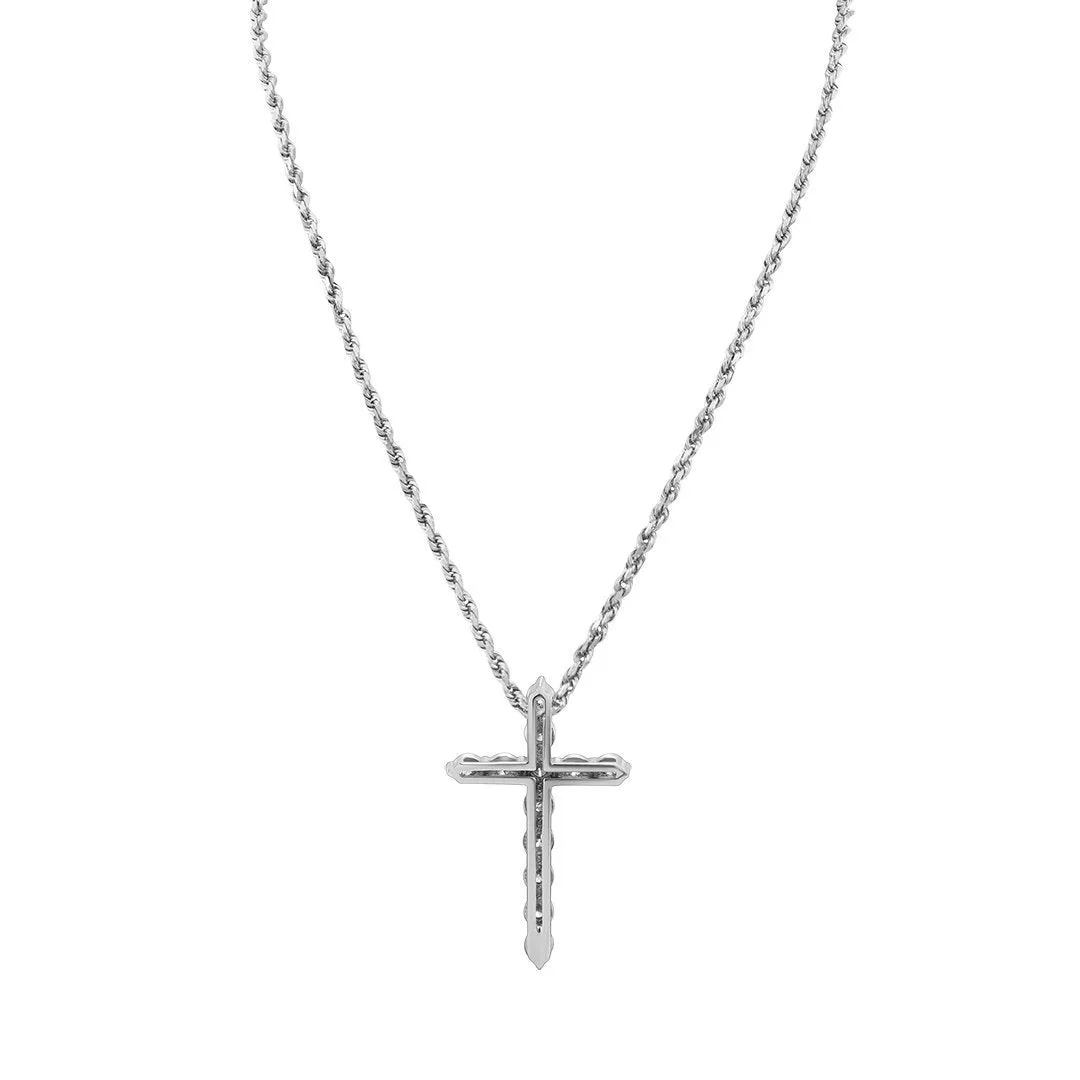 14k White Gold Classic Diamond Cross 0.50 Ctw