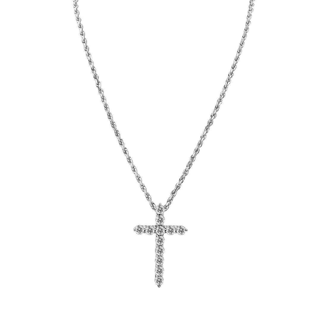 14k White Gold Classic Diamond Cross 0.50 Ctw
