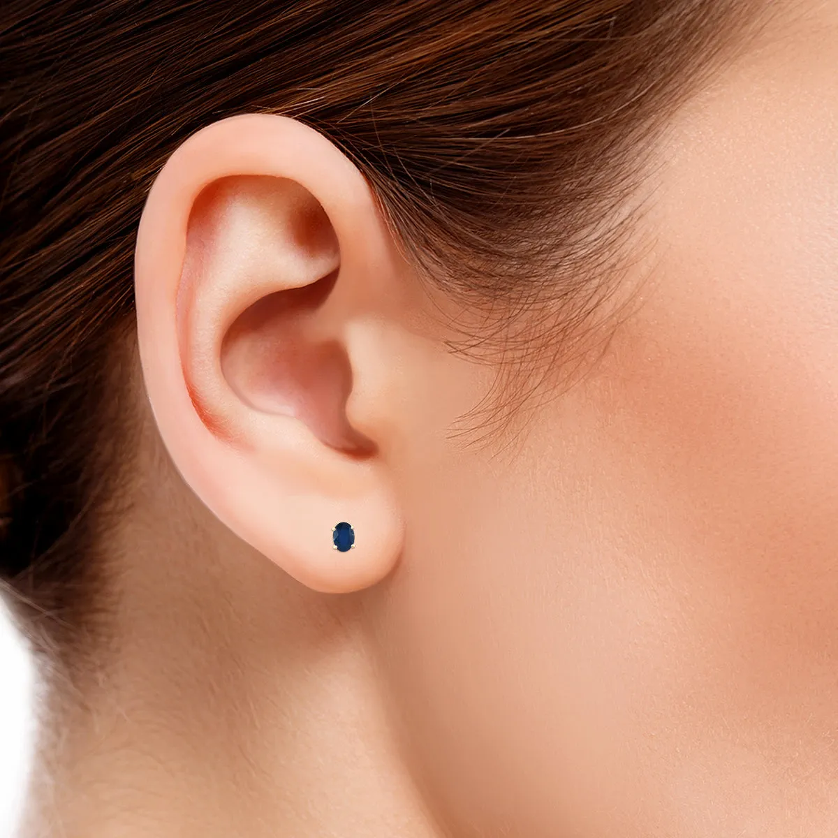 14K Yellow Gold 6X4Mm Oval Sapphire Earrings