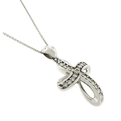 14KW Diamond Wavy Cross Pendant
