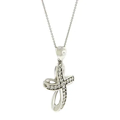 14KW Diamond Wavy Cross Pendant