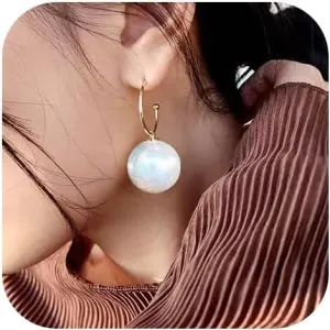 18K Gold Chic Big Simulated Pearl Earrings for Women - Oversized Classic Faux Round Large Ear Studs, Hypoallergenic and Safe for Sensitive Ears