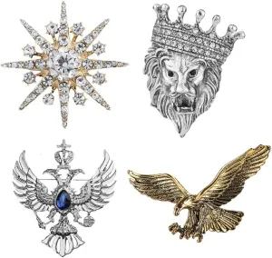 4PCS British Style Crown Brooch Men's Suit Corsage Vintage Badge Wedding Dress Corsage Accessories Exquisite Suit Badge