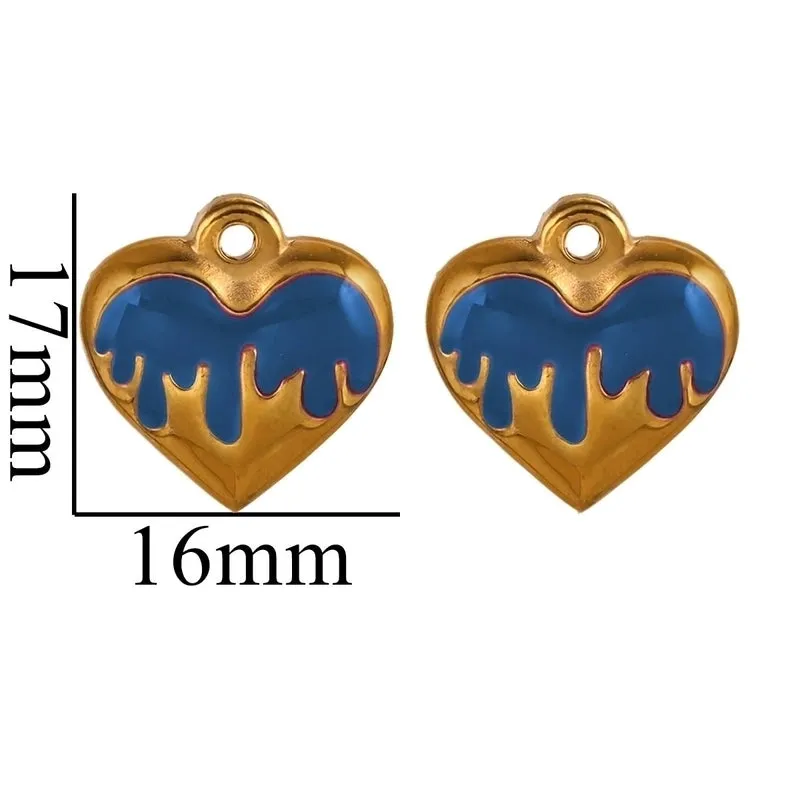 5 Pcs/package Simple Style Heart Shape Stainless Steel Enamel Plating Pendant Jewelry Accessories
