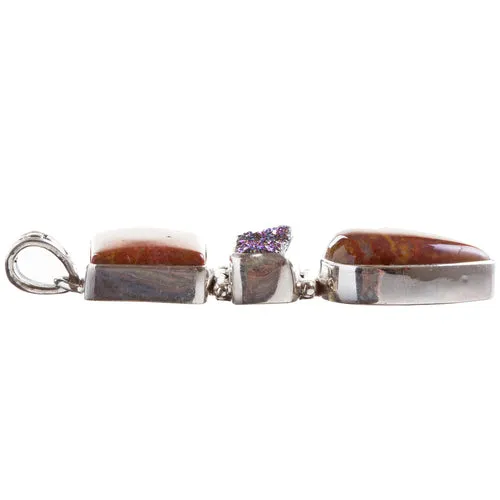 925 Sterling Silver Natural Gemstones Rainbow Druzy Jasper Pendant FJSVP2098