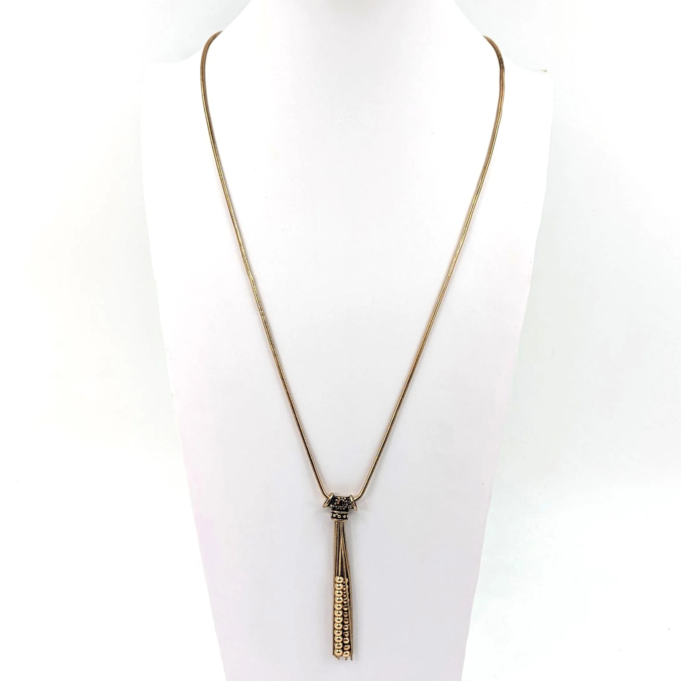 Antique gold long necklace with tassel and beads