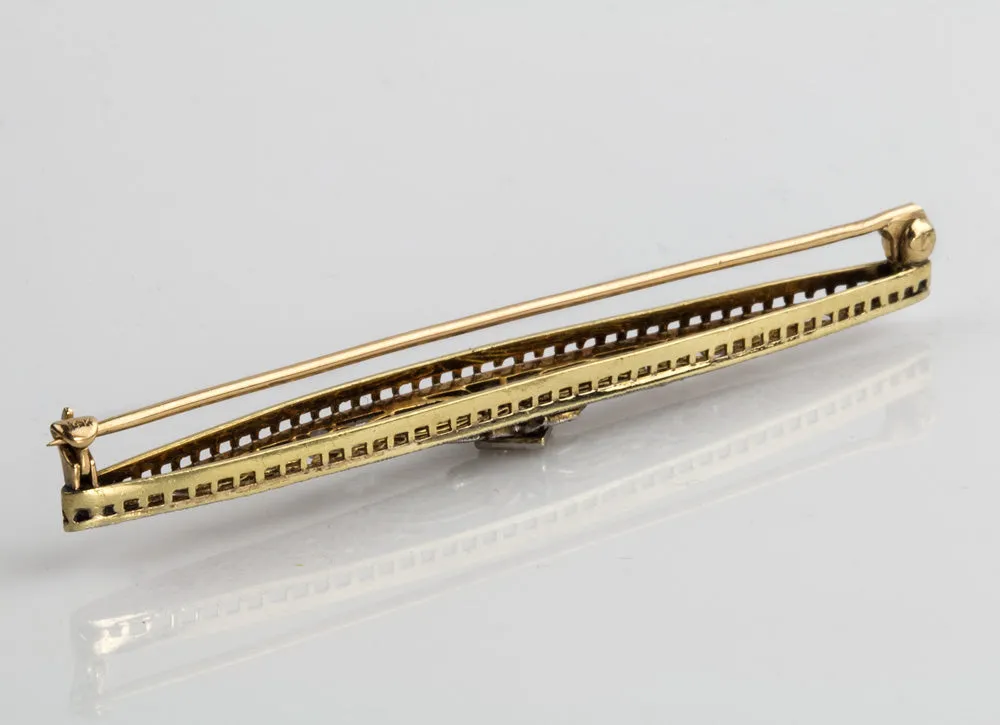 Art Deco 14k white and yellow gold bar pin with diamond. pnfn121