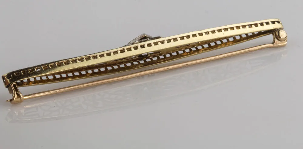 Art Deco 14k white and yellow gold bar pin with diamond. pnfn121