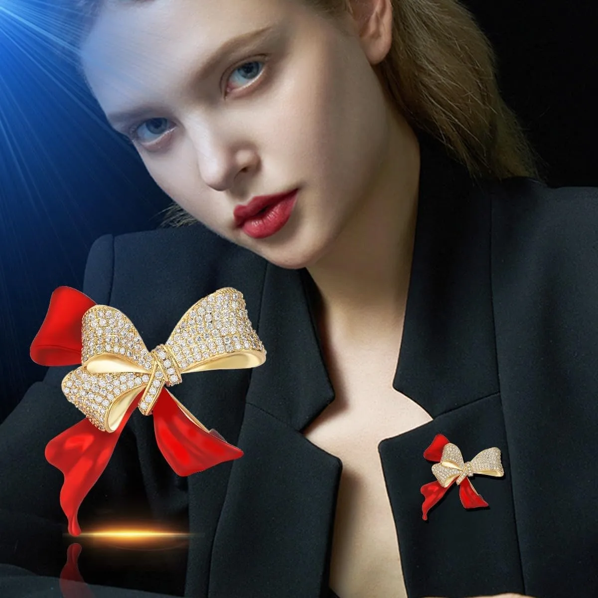 Bow Knot Pin Rhinestone Crystal Pearl Brooch 18k Gold Plated Lapel Pin Birthday Jewelry Gift for Women Men