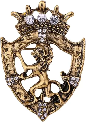 Brooch for Men Suit Gold Vintage Crown Lion Brooch Animal Rhinestone Lion King Brooches for Suit Tie Dress Lapel Pin Fashion Jewelry