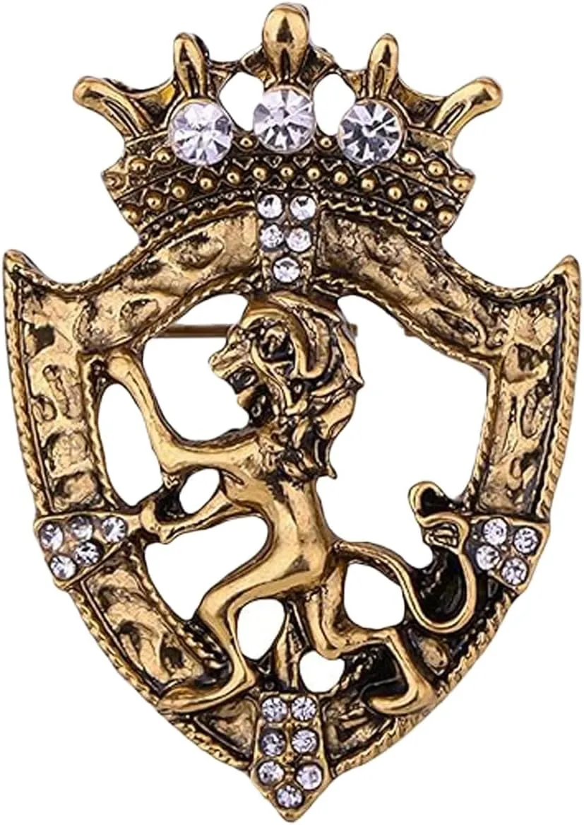 Brooch for Men Suit Gold Vintage Crown Lion Brooch Animal Rhinestone Lion King Brooches for Suit Tie Dress Lapel Pin Fashion Jewelry