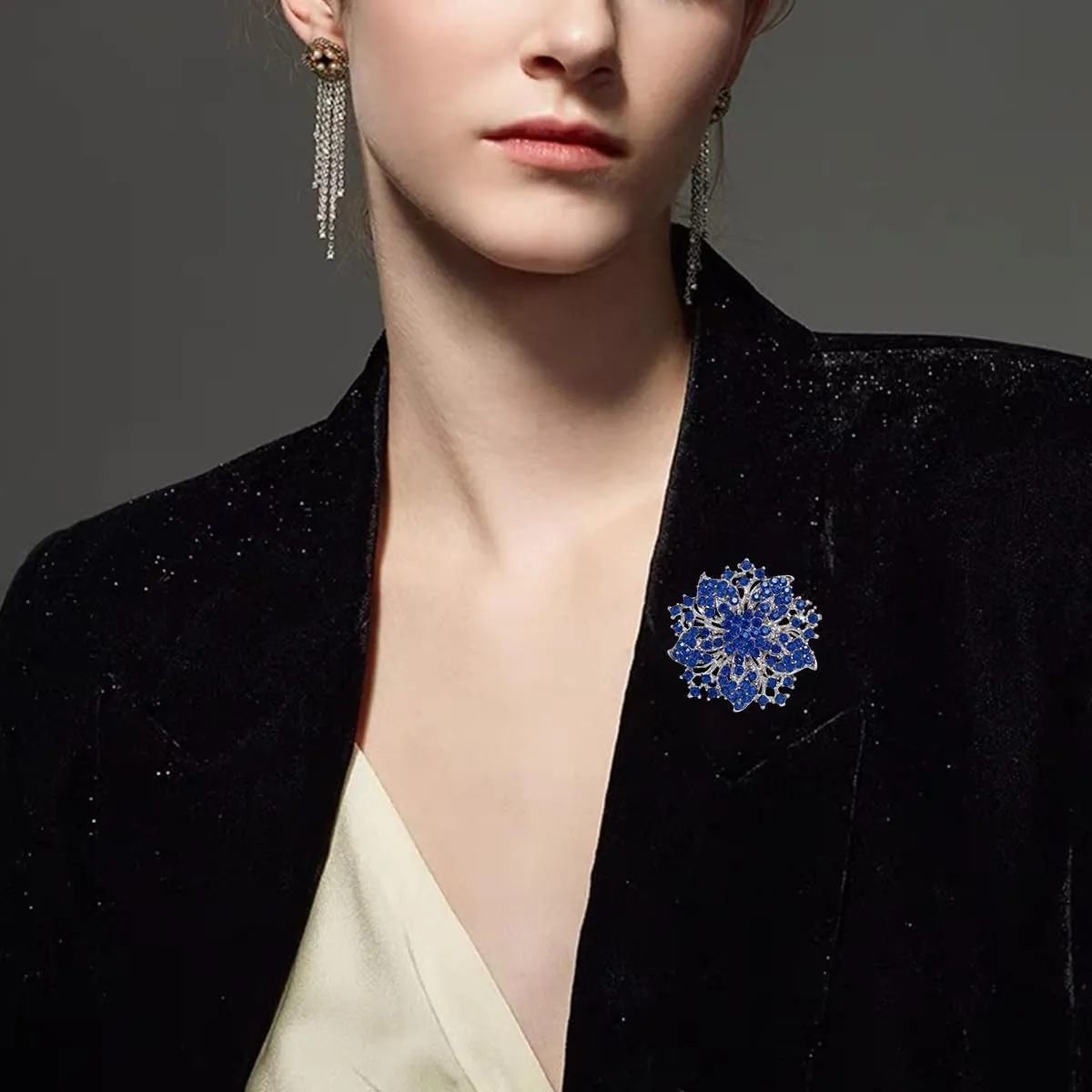 Campsis Women's Elegant Flower Brooch with Simulated Crystal | Floral Scarf Pin