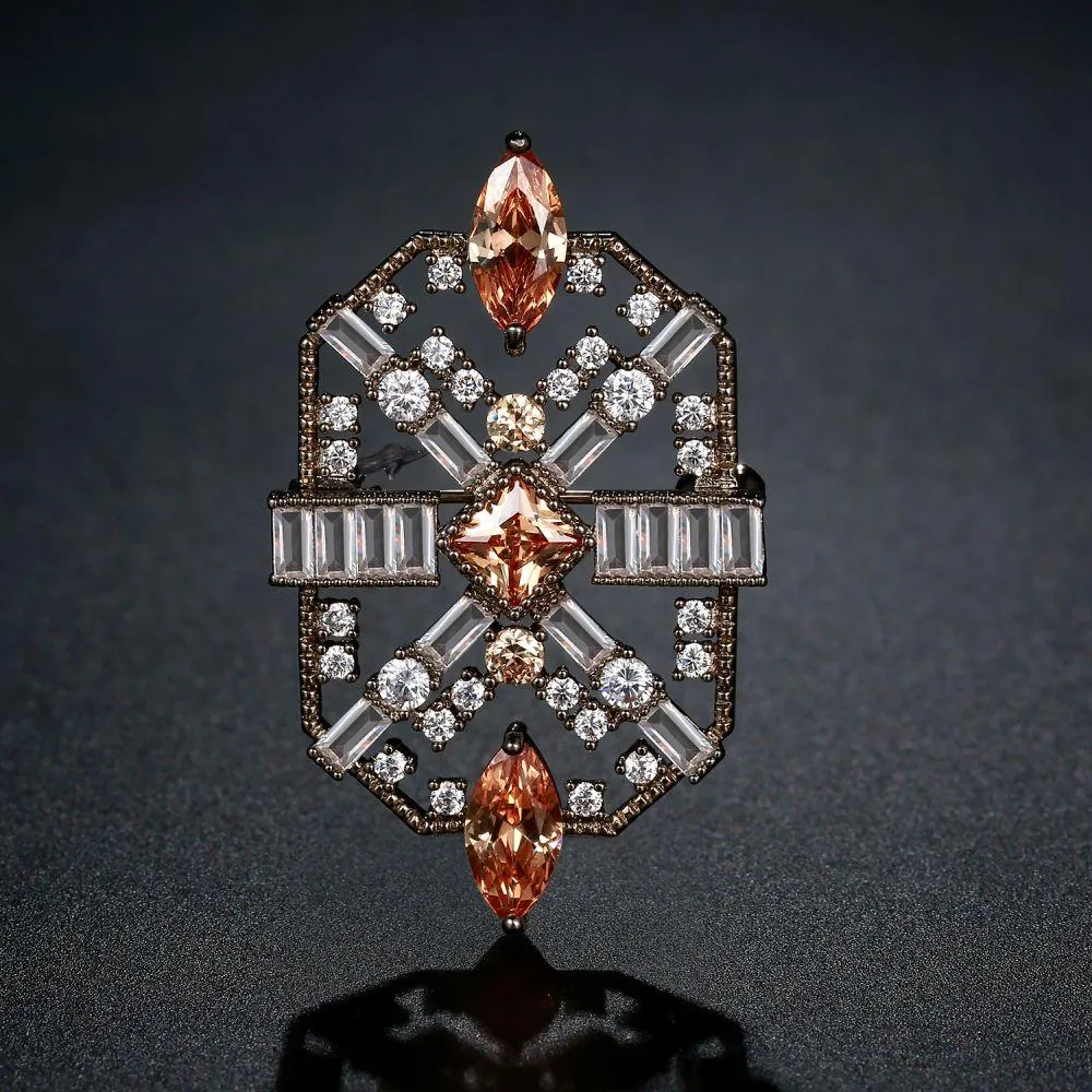Champagne Clear Zircon Brooch -KFJB0112
