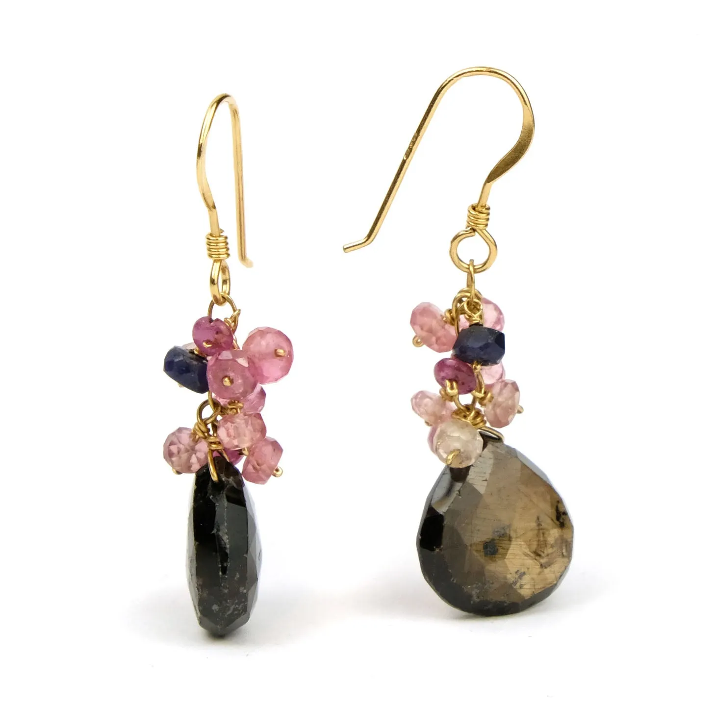 Chocolate, Pink and Blue Faceted Sapphire Earrings on Gold Filled Earwires