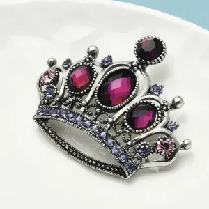 Crown Brooches Women Unisex Vintage Purple Rhinestone Crown Office Party Brooch