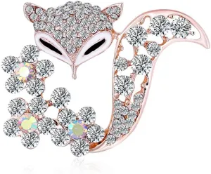 Cute Fox Brooch Pins for Women Rose Gold Plated Crystal Rhinestone Clothing Bags Accessory for Backpacks Badges Hats Bags Daily Decoration Fashion Lapel Pin Birthday Graduation Gifts Niece Daughter