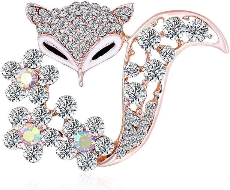Cute Fox Brooch Pins for Women Rose Gold Plated Crystal Rhinestone Clothing Bags Accessory for Backpacks Badges Hats Bags Daily Decoration Fashion Lapel Pin Birthday Graduation Gifts Niece Daughter