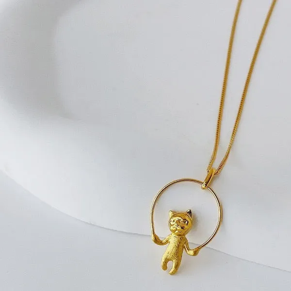 Cute Rope Skipping Cat Necklace