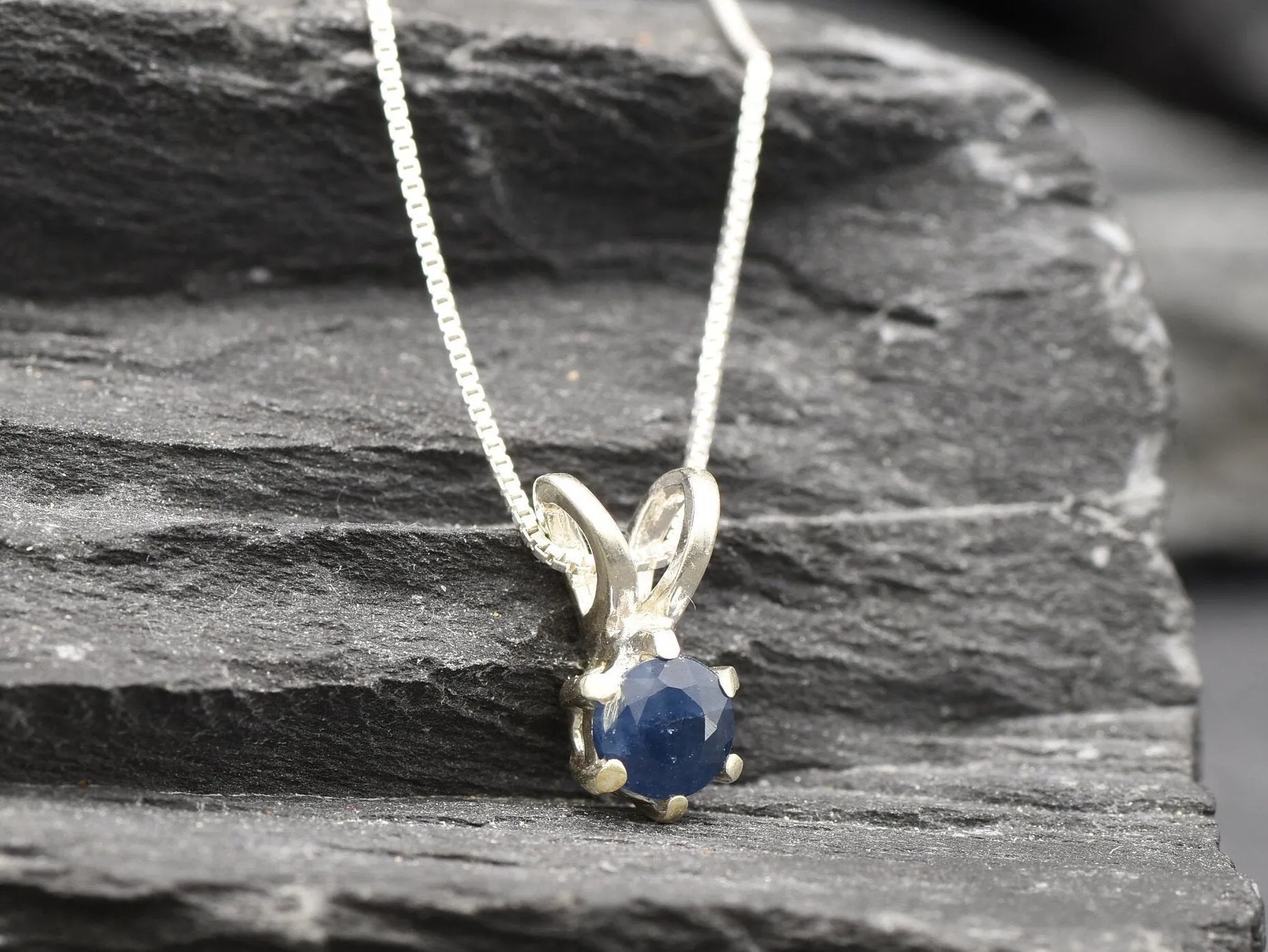 Dainty Sapphire Pendant - Natural Sapphire Necklace - Blue Minimalist Necklace