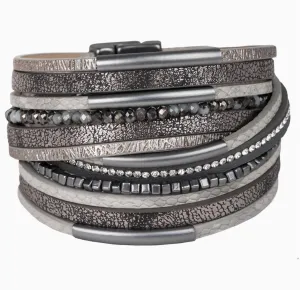 Dark Grey Glimmer Leather Bracelet