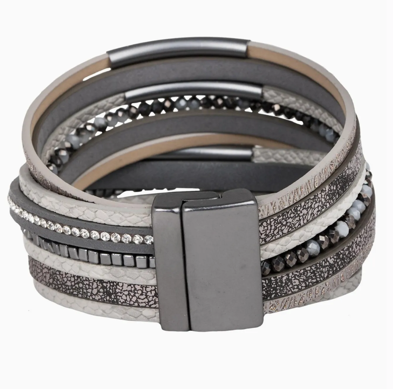 Dark Grey Glimmer Leather Bracelet