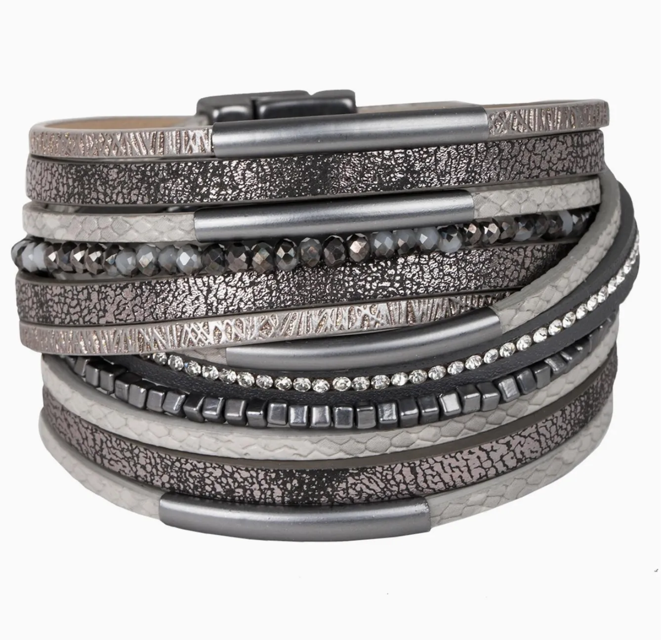 Dark Grey Glimmer Leather Bracelet