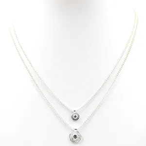 Double strand matt silver necklace with crystal pendants