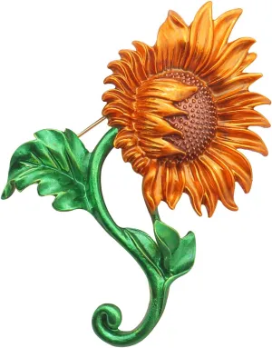 Enamel Yellow Sunflower Brooch.Green Leaves Sun Flower Lapel Brooch,Charm Sunflower Brooch Pin for Women Coat Flowers Brooch