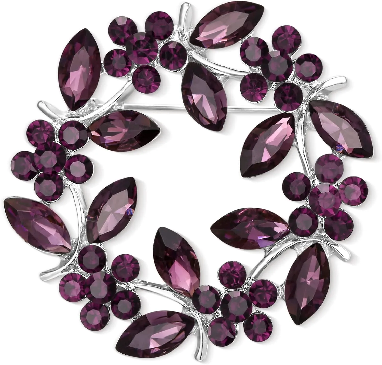 EVER FAITH Austrian Crystal Flower Wreath Brooches Pin, Vintage Inspired Hollow Garland Brooch Clip for Women