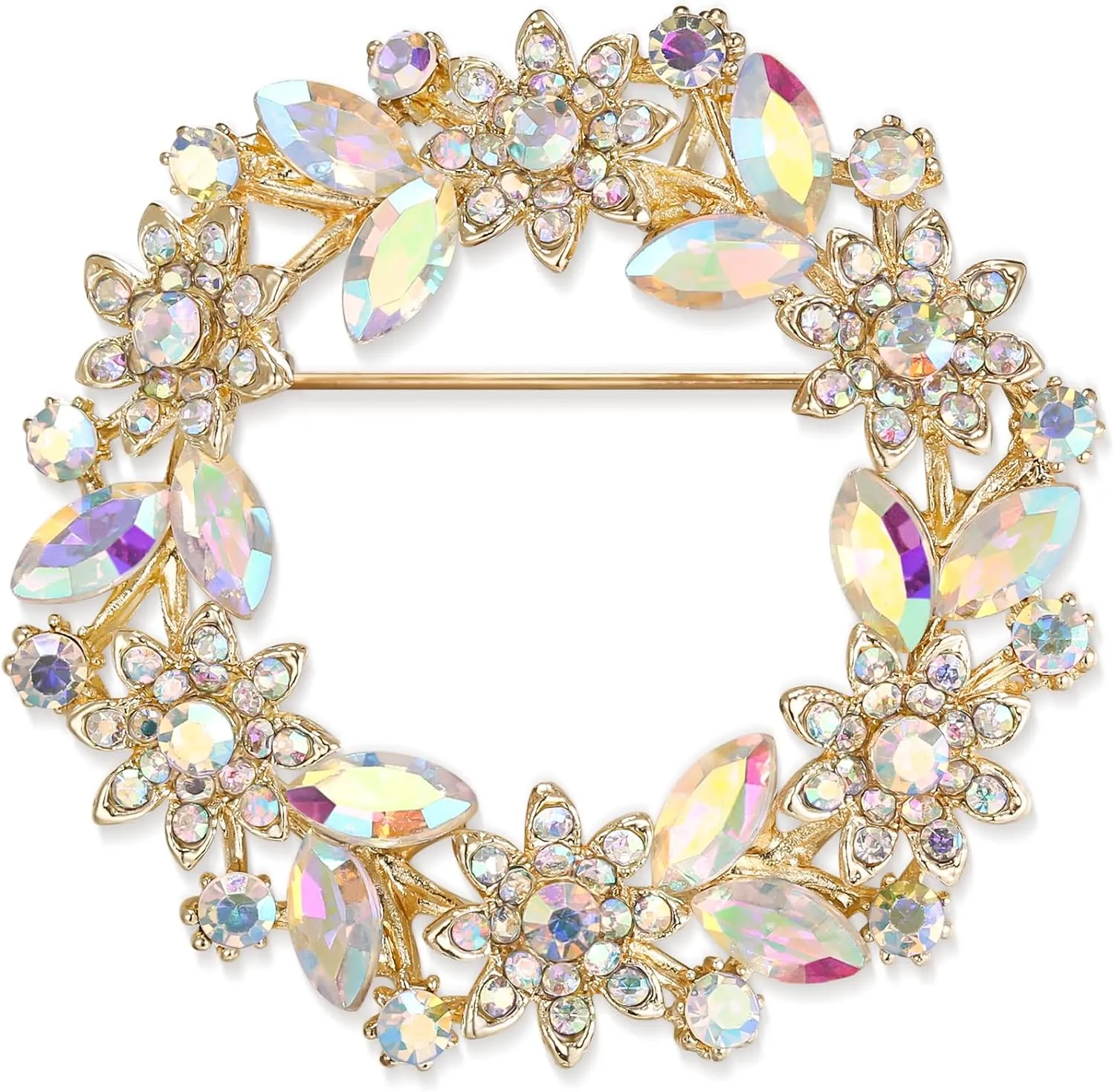 EVER FAITH Sparkly Rhinestone Crystal Flower Wreath Brooches Pin, Vintage Garland Brooch for Women