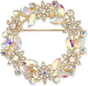 EVER FAITH Sparkly Rhinestone Crystal Flower Wreath Brooches Pin, Vintage Garland Brooch for Women