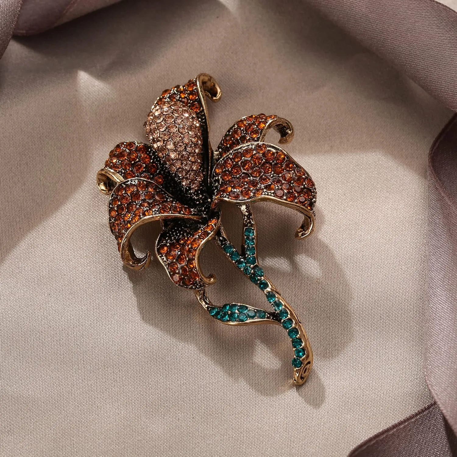 EVER FAITH Wedding Rhinestone Crystal Orchid Brooch Pin, Vintage Inspired Flower Teardrop Brooches for Women