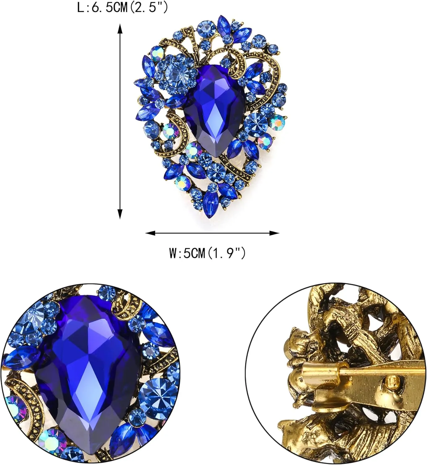EVER FAITH Women's Teardrop Statement Crystal Brooch Clip, Vintage Style Flower Cluster Brooches Pin for Cocktail