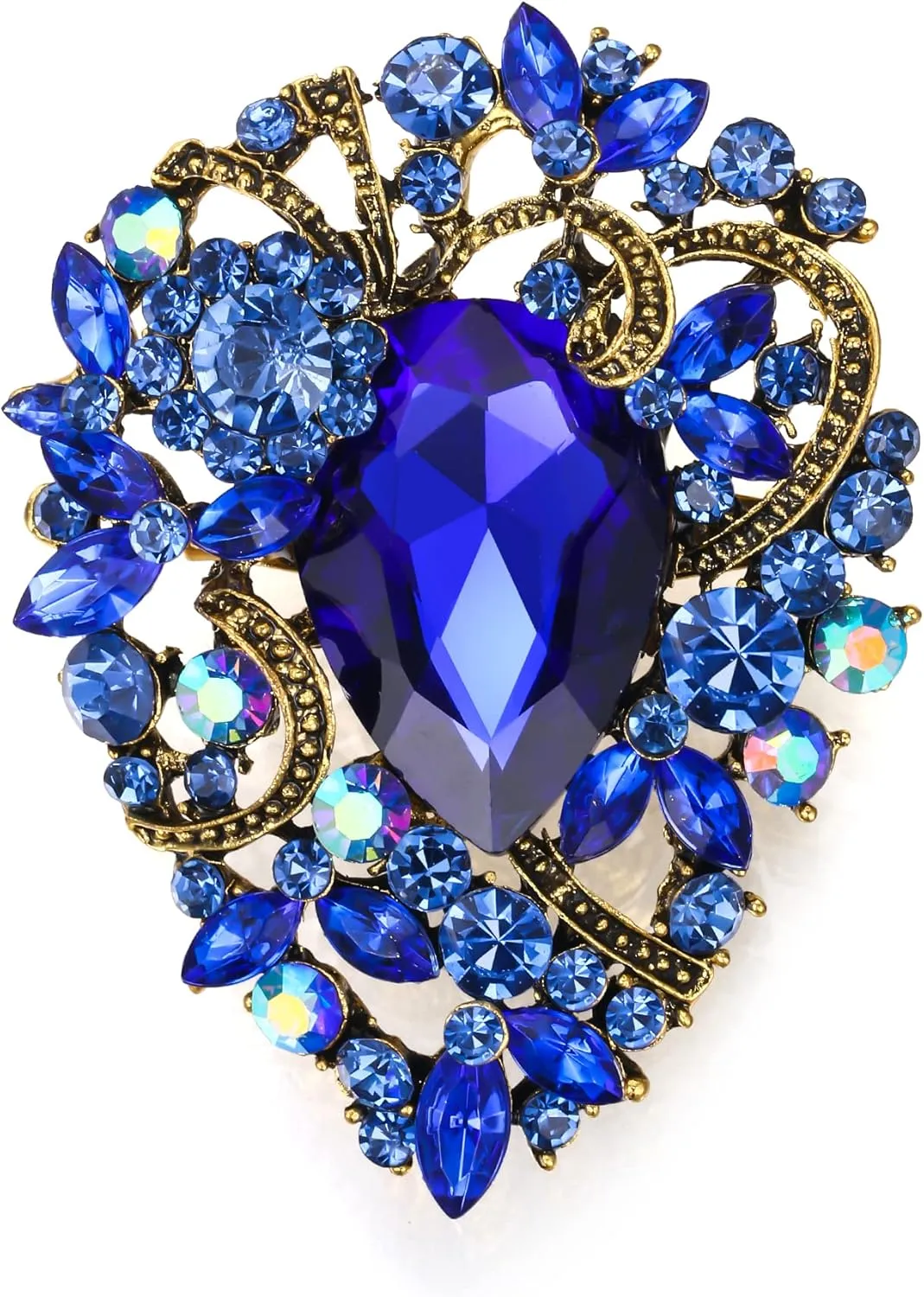 EVER FAITH Women's Teardrop Statement Crystal Brooch Clip, Vintage Style Flower Cluster Brooches Pin for Cocktail