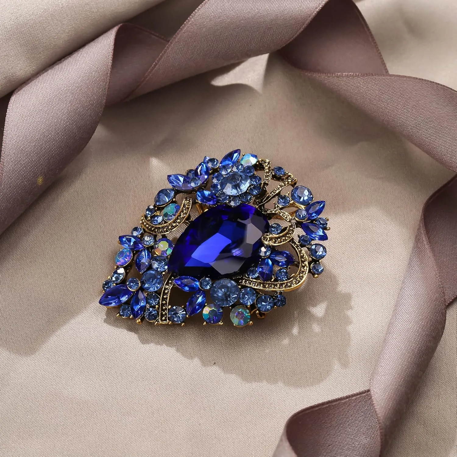EVER FAITH Women's Teardrop Statement Crystal Brooch Clip, Vintage Style Flower Cluster Brooches Pin for Cocktail