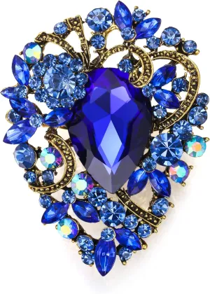EVER FAITH Women's Teardrop Statement Crystal Brooch Clip, Vintage Style Flower Cluster Brooches Pin for Cocktail