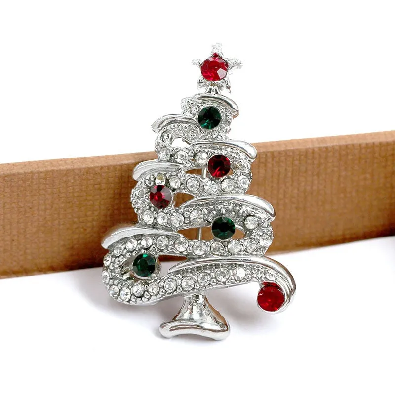 Fashion Rhinestone Christmas Tree Brooches for Women