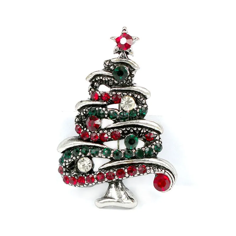 Fashion Rhinestone Christmas Tree Brooches for Women