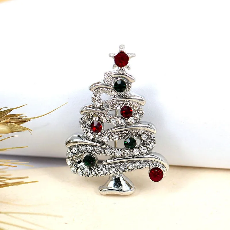 Fashion Rhinestone Christmas Tree Brooches for Women