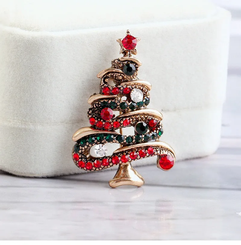 Fashion Rhinestone Christmas Tree Brooches for Women