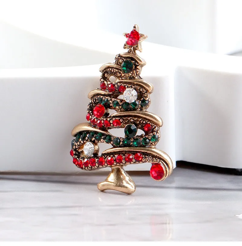Fashion Rhinestone Christmas Tree Brooches for Women