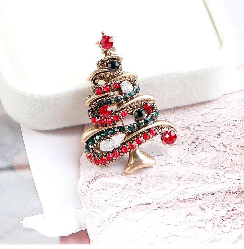 Fashion Rhinestone Christmas Tree Brooches for Women