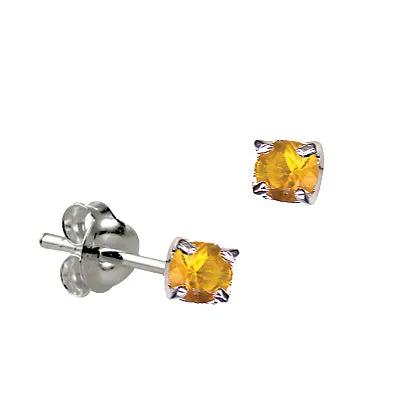 Genuine Sterling Silver 4mm Round Crystal / Cubic Zirconia Birthstone Stud Earrings - Available January to December birthstones