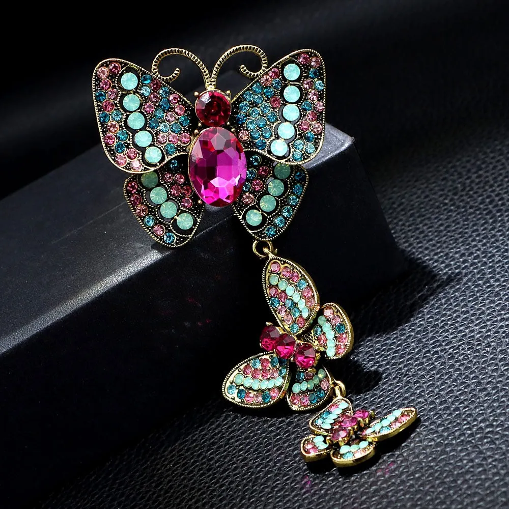 Large Crystal And Rhinestone Butterfly Brooches For Women