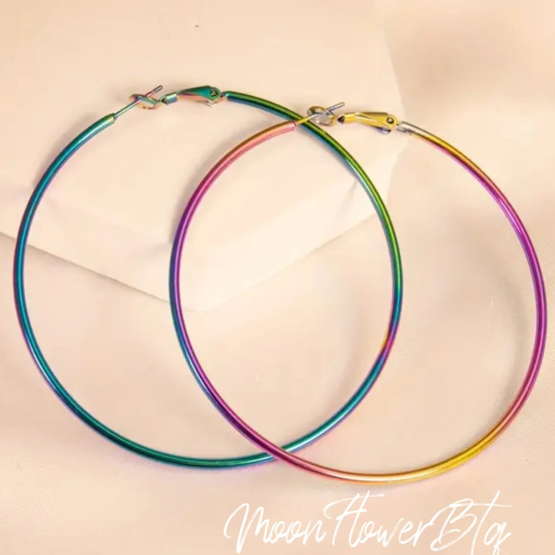 Large Rainbow Hoop Earrings