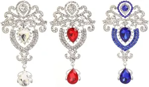 Leadigol 3PCS Vintage Rhinestone Flower Brooch,Crystal Teardrop Brooch Large Gorgeous Brooch Pin Elegant Brooch Pin for Women